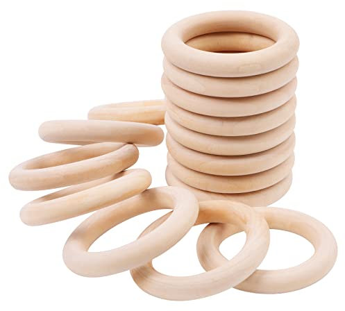 REAQUE 15 Stücke Holzringe zum Basteln, Ø 60mm x 10mm Dicke, Natürliche Runde Holzkreise, Makramee Holzring, Holz Kunst Unvollendeter Ring Kreis für DIY Anhänger, Wandbehang, Traumfänger, Handwerk