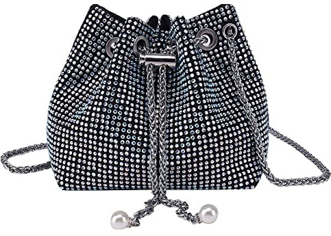 Anopo Damen Shiny Strass Handtasche mit Kette Clutch Glitzernde Strass Abendtasche Umhängetasche für Hochzeit Party Abschlussball Silber