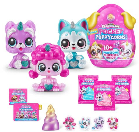 Rainbocorns Pocket Puppycorns 3er-Pack, Überraschungs-Spielzeug-Welpen-Sammlerstück, Miniatur-Welpen-Figur, Spielzeug-Hündchen-Mini-Unboxing-Geschenkidee für Mädchen, süßes Welpen-Spielzeug (3er-Pack)