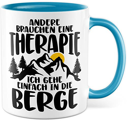 Tasse de montagne cadeau pour les autres ont besoin d'une thérapie - Idée cadeau pour tous les alpinistes - Tasse à café avec inscription amusante - Tasse à café - Tasse à thé Alpes (blanc/bleu)