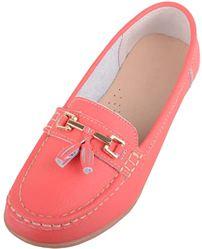 ABSOLUTE FOOTWEAR Womens Slip On Leather Loafer/Deck/Boat Shoes, Coral, UK 7