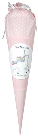 Schultüte aus Stoff rosa mit Name Einhorn Zuckertüte 70cm oder 85cm