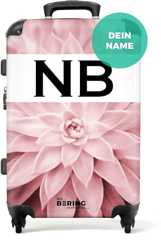 NoBoringSuitcases.com® Koffer personalisiert, 67x43x25cm - Reisekoffer Groß - Hartschalenkoffer Mittelgroß, Koffer Mittelgroß - Koffer - Rosa Blume - Leicht - Koffer mit Namen Initialen