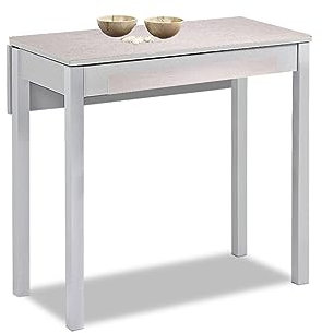 ASTIMESA - Mesa de Cocina Extensible - Minimalista - Estructura metálica - Superficie en Cristal Color: Niebla. Medidas: 80 cm x 40 cm. Medida Extensible: 80 cm x 60 cm