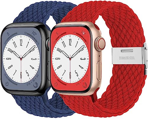 2ST Geflochtens Solo Loop Band für Apple Watch Armband 41mm 40mm 45mm 44mm 49mm 42mm 46mm 38mm,Dehnbarer Nylon Strap Armbänder für die iWatch series 10 9 8 7 6 5 4 3 se Ultra Herren/Damen