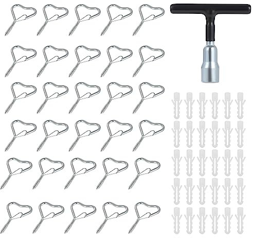 Faankiton 30 Pezzi Ganci Avvitabili Ganci Q-Hanger, Ganci a Vite per Soffitto, Q-Vite Ganci con Fibbia di Sicurezza, Ganci a Vite Q-Hanger, Ganci a Vite per Legno con un Manicotto a Fessura (Argento)