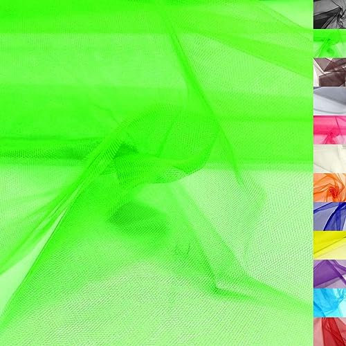 TOLKO Tüll Meterware für Vorhang Kleid Hochzeit Party Deko zum Nähen Dekorieren Basteln | feiner Netzstoff uni Tüllstoff als Dekostoff durchsichtig zart | 180cm breit Tüll Stoff Meterware (Neon)