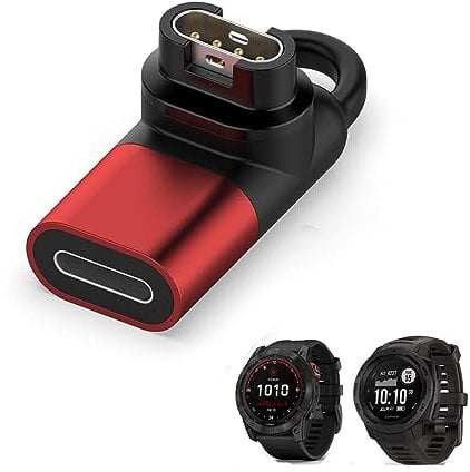 HOMTERN Female Charger Adapter for Garmin Fenix 7 7S 7X/6 6S 6X/5 5S 5X,Vivoactive 3/4/4S,Instinct 2/2S/2X,Venu 2/2S/2 PLUS/SQ/SQ 2 and Forerunner Series,Charging Cable Converter (Red-Lightning)