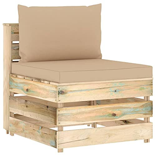 Homgoday Modulares Mittelsofa mit Kissen aus grünem imprägniertem Holz, Terrassensofa, Loungesofa für den Außenbereich, Gartenmöbel