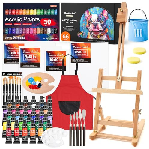 Shuttle Art 66 Pièces Kit Peinture Acrylique Tout-En-Un, Chevalet Peinture avec 30 Tubes Peinture Acrylique (12ml), Pinceaux Peinture, Toile Peinture, Kit Peinture Enfant Adultes Professionnel