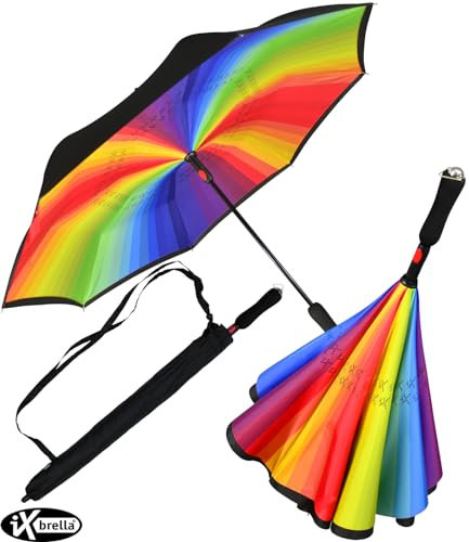 iX-brella Reverse-Regenschirm - umgedreht zu öffnen - schwarz-bunt