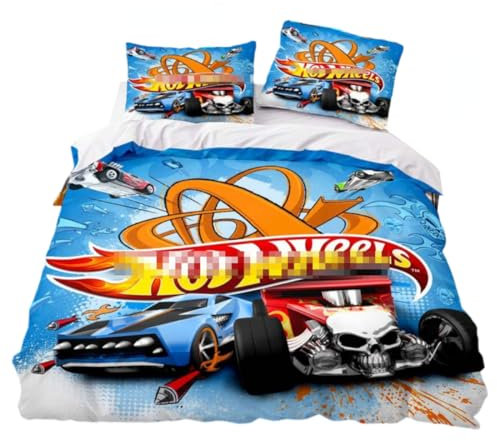 Cartoon Auto Bettwäsche Set Für Kinder Jungen, Wheels Auto Bettbezüge 140x 200 Mit Kissenbezüge 80x80 cm, Kinderbettwäsche (A4,135x200 cm + 80x80 cm)