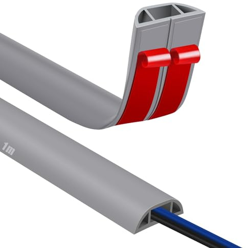 Kabelkanal Selbstklebend Boden Kabelbrücke 1M Fussboden Kabelkanal Flexibler PVC Bodenkabelschutz, Kabelabdeckung zum Büro, Konzert usw, Kabelschutz und Verhinderung von Stolperfallen Gray
