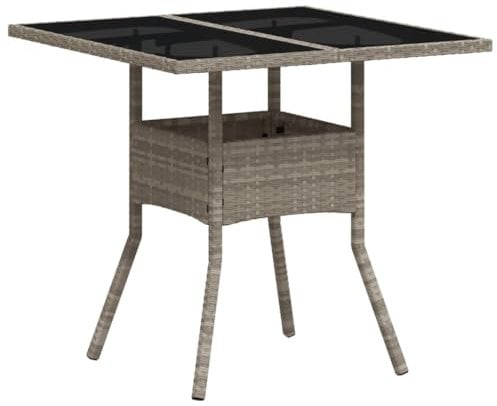 vidaXL Gartentisch mit Glasplatte, Esstisch mit Stahlrahmen, Beistelltisch für Garten Hinterhof Terrasse, Gartenmöbel, Hellgrau Poly Rattan