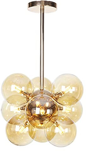 LUOYAOB Modern Pendelleuchte Cluster Glas Bubble Kronleuchter Moderne Glaskugel Pendelleuchte Mid-Century Einstellbare Vintage Hängelampe for Esszimmer Küche Schlafzimmer Wohnzimmer Bauernhaus(Amber)