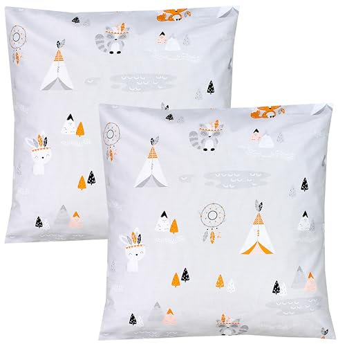 TupTam Kinder Kissenbezug Dekorativ Gemustert mit Hotelverschluss 2er Set, Farbe: Indianer Tiere, Größe: 50 x 50 cm