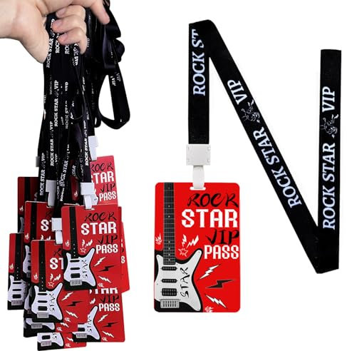 Rockstar-Party-Abzeichen, PVC-Karte und Rolle, Party-Abzeichen, Rockstar-VIP-Pass, Schlüsselbänder für Rockstar-Themen, Geburtstagsparty-Zubehör, 25 Stück
