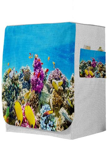 Highdi 3D Funda de Lavadora Cubierta, Secadoras de Carga Frontal Protector Exterior Cubierta a Prueba de Polvo (Capacidad L 10,5~12 kg,Peces de Aguas Profundas 1)