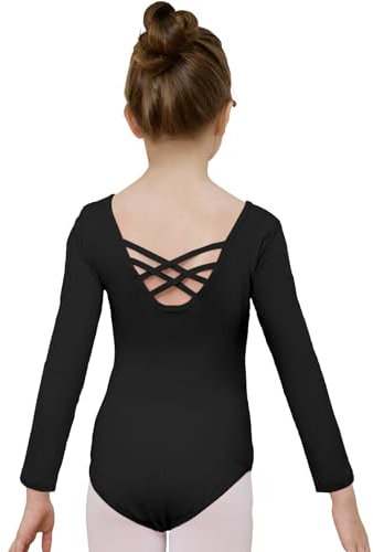 zffriction Ballettanzug Mädchen Ballettkleidung Langarm Kinder Ballett Trikot Turn-Leotards Gymnastik Turnanzug Trikot aus Baumwolle für Mädchen Damen (Schwarz, 150)