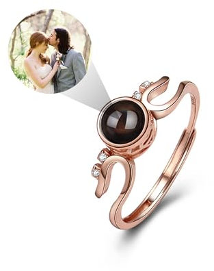 Svyqwmz Personalisierte Foto Projektion Ring Ich liebe dich in 100 Sprachen Herz Ring benutzerdefinierte Ringe mit Bild innen Memorial Geschenke für Frauen