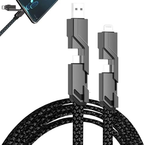 Bisienya 4 in 1 Charger Cable,Dual Head Type C Data USB 4 in 1,4in1 Charging Cable,Multi Charger Cable 4 in 1 Fast Charging with USB C/USB A Ports(Black 100CM)