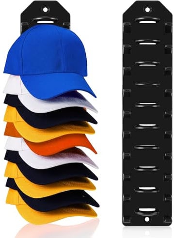2 Pack Hat Organizer for Baseball Caps, Hats Racks for Wall Cap Holder Hold Up to 20 Hats Wall Mounted Hat Hooks Hanger for Door Closet(Black)