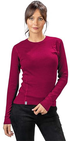 ALPIN LOACKER 100 Merino Langarmshirt Damen 230g/m2 I Feinste Merinowolle Unterwäsche I Langarm Wandershirt für Outdoor und Sport, Berry M