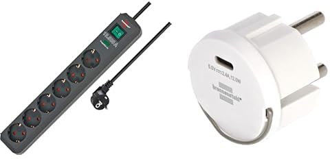 Brennenstuhl Steckdosenleiste 6-Fach mit Überspannungsschutz und 1,5m Kabel (Eco-Line Mehrfachsteckdose mit Schalter und erhöhtem Berührungsschutz) + Brennenstuhl USB C Steckdosenadapter
