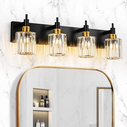 OYIPRO Moderne Badezimmer Spiegelleuchten, Kristall mit rundem Lampenschirm aus Glas über dem Spiegel, Wandleuchten mit E27 Sockel, Waschtischleuchten für Badezimmer, Wohnzimmer, Schlafzimmer