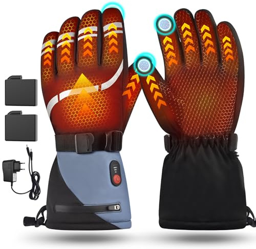 Youtelit Beheizbare Handschuhe Damen Herren 7.4V 6400mAh Wiederaufladbar Beheizte Handschuhe 3 Heizstufen wasserdichte Touchscreen Winterhandschuhefür Motorrad, Skifahren, Klettern, Wandern (M)