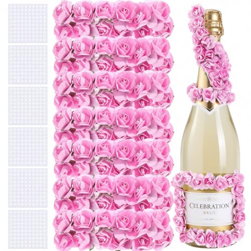 AmazingSpark 576 Pcs Mini Paper Roses with Stem Adhesive Dots, Pink