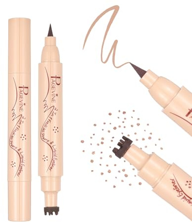 Prreal Eyeliner Freckle Pen, 2 in 1 Freckle Stamp and Liquid Eyeliner, 01 | Waterproof, Natural Lifelike Freckles Makeup, Soft Dot Pen Faux Freckles Makeup, Light Brown