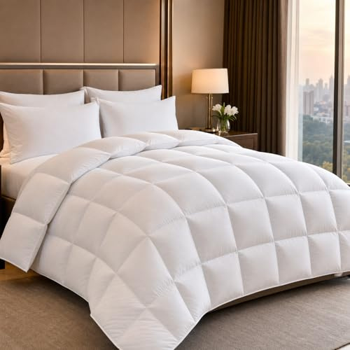 Daunendecke 220x240 Ganzjahres Bettdecke, Daunen & Federn, 100% Baumwolle Bezug, atmungsaktiv, Oeko-TEX Standard 100 Zertifiziert, leichte warme Bettdecke für Winter & Sommer, ideal für Allergiker