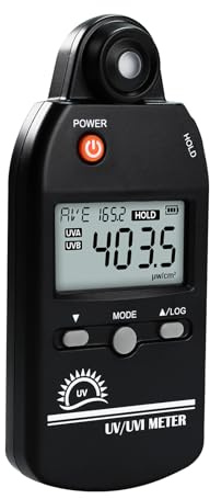 UV Meter Digital UVB Messgerät, 280-400nm UV Index Meter mit UV und UVI umschaltbar, 0-5000μW/cm² Messbereich UV Detektor mit 100 Gruppen Datensatz, UV Index Meter für Reptilien usw