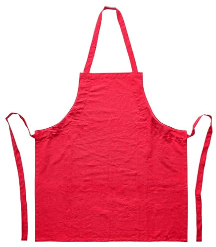 Nicola Spring Cotton Kitchen Bib Apron with Waist Ties - One Size - Red - 1x Adult Cooking BBQ Catering Baking Cleaning School Chef Home Work Aprons for Men, Women