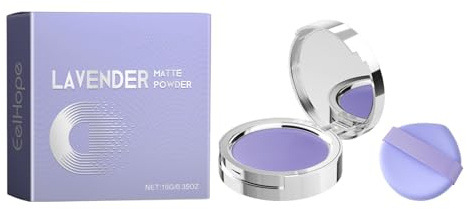 Cipria opaca alla lavanda | Controllo sebo e anti-sudore per 12 ore | Fissante/Primer/Look senza trucco | Cipria compatta da 10 g (include un piumino)