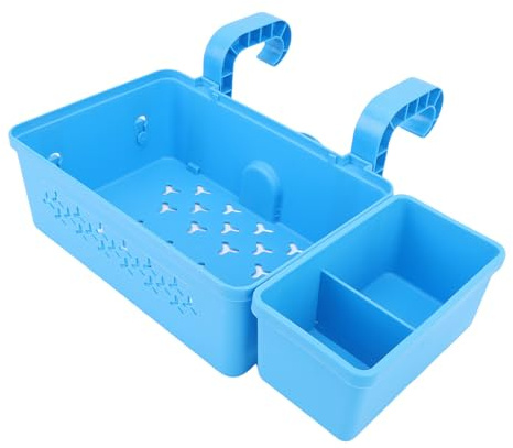 Mumusuki Panier de Rangement Portable en Plastique au Bord de la Piscine avec Porte-gobelet, Accessoires de Piscine Hors Sol, pour Piscines, Plages, Fêtes en Plein Air (Blue)