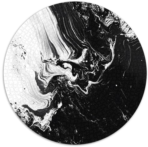Flüssigkunst Puzzle 1000 Teile Rundes Puzzle Schwarz-Weiß-Wirbel Wohndekoration Puzzle für Jugendliche und Erwachsene 1000 Teile (67,5x67,5cm)