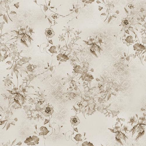 HaoCaihwhui Vintage Floral Peel and Stick Wallpaper, 44x300 cm, Sepia Brown Sketch Floral Self-Adhesive Vinyl, Water Resistant Wall Decor for Living Room, Bedroom, Kitchen