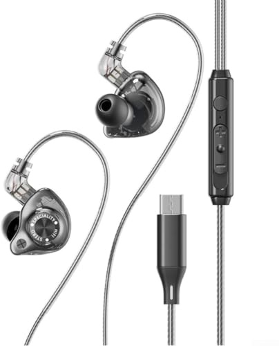 HiFi IEM Earbuds USB C Detachable Noise Isolating With Volume Control Cord For Gaming Music Listening(Schwarz)