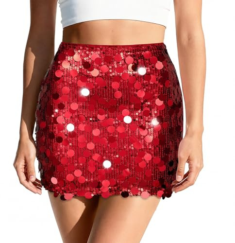 XquiziFit Paillettenrock Mini für Damen Glitzernder Sexy Micro Rock Party Oder Nachtleben