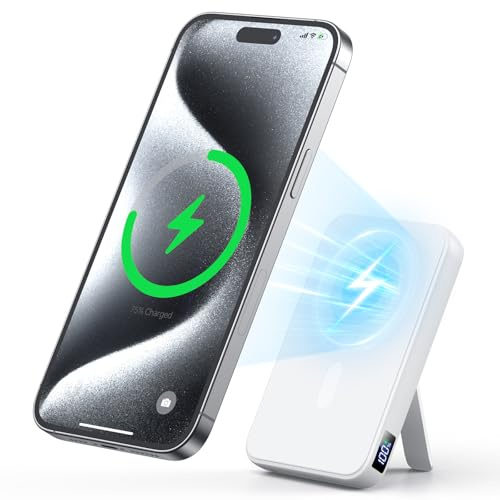 Powerbank für MagSafe 12000mAh, 22,5W PD Externe Handyakkus mit Ständer, Weiß