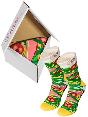 Rainbow Socks - Pizza Socks Box Slice Italiana - Hommes Femmes Chaussettes - Cadeau Pour les Amateurs de Pizza - 1 paire - Taille 41-46