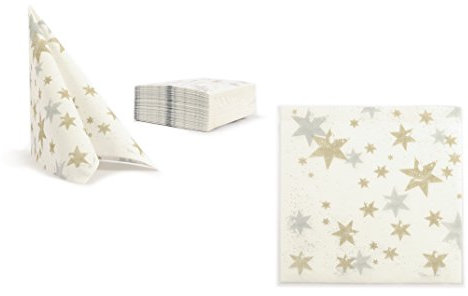 Airlaid Servietten Weiß mit Sterne Wintermotiv Stoffähnlich 40x40cm 400 Stück (8x 50 Stück pro Packung) Hochwertig Stoffoptik Advent Winter Silvester Christmas Party Weihnachtszeit