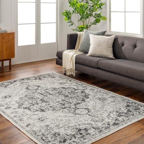 Livabliss Asmara Vintage Teppich Groß - Wohnzimmer 120x170 cm, Esszimmer, Schlafzimmer - Orientalischer Boho Style - Carpet Living Room, Bunter Muster, Grau, Schwarz und Weiß