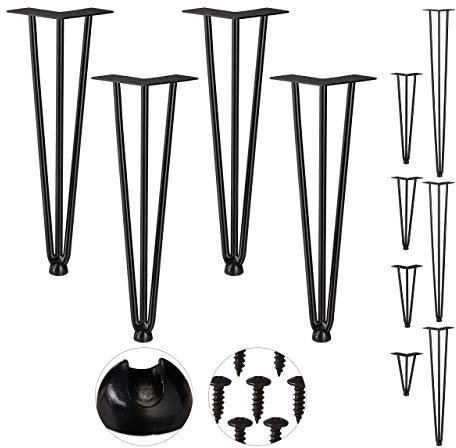 Relaxdays Hairpin Legs, 4er Set, 3 Streben, Metall, Haarnadel Tischbein für Hocker, Tisch & Schrank, 40 cm hoch, schwarz