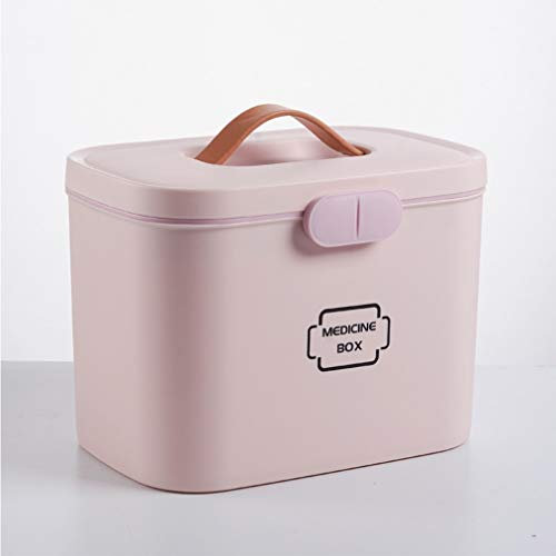 MAJUN Large Portable Plastic Home Emergency Medical Storage Box，Pill Box，Medicine Chest (Color : Pink)