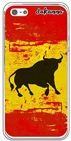 dakanna Funda Compatible con [iPhone 5-5S - SE] de Silicona Flexible, Dibujo Diseño [Bandera españa con Toro], Color [Borde Transparente] Carcasa Case Cover de Gel TPU para Smartphone