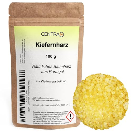 Centra24 Kiefernharz 100g Pastillen – Balsamharz & Kolophonium aus Portugal | Ideales Baumharz für Bienenwachstücher, Salben & ätherische Öle | Gum Rosin | Im wiederverschließbaren Doypack