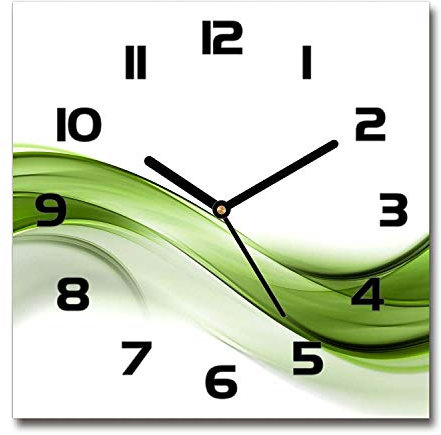Tulup Glasuhr - 30x30cm - Schwarze Zeigern - Wanduhr Wandkunst Bild Gehärtetem Glas Uhr Echtglas Küche Wohnzimmer - Grüne Welle